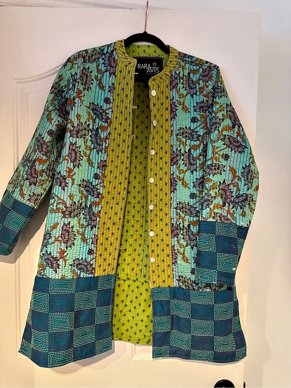 Rara Avis by Iris Apfel Quilted Floral Tunic in Blue & Green Size Small Like New